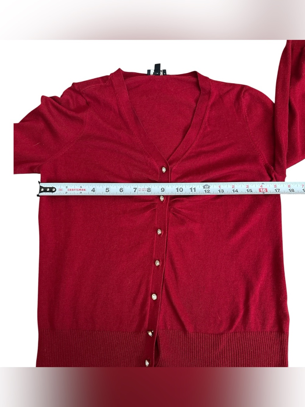 Talbots Red Ruched Cardigan Sweater Rhinestone Button Front Medium - Picture 8 of 8